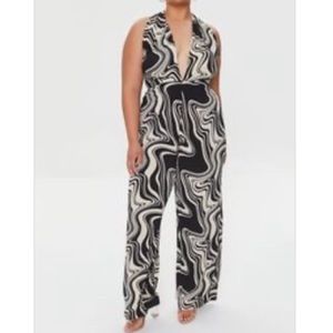 NWT Plus Size Marble Print Halter Jumpsuit